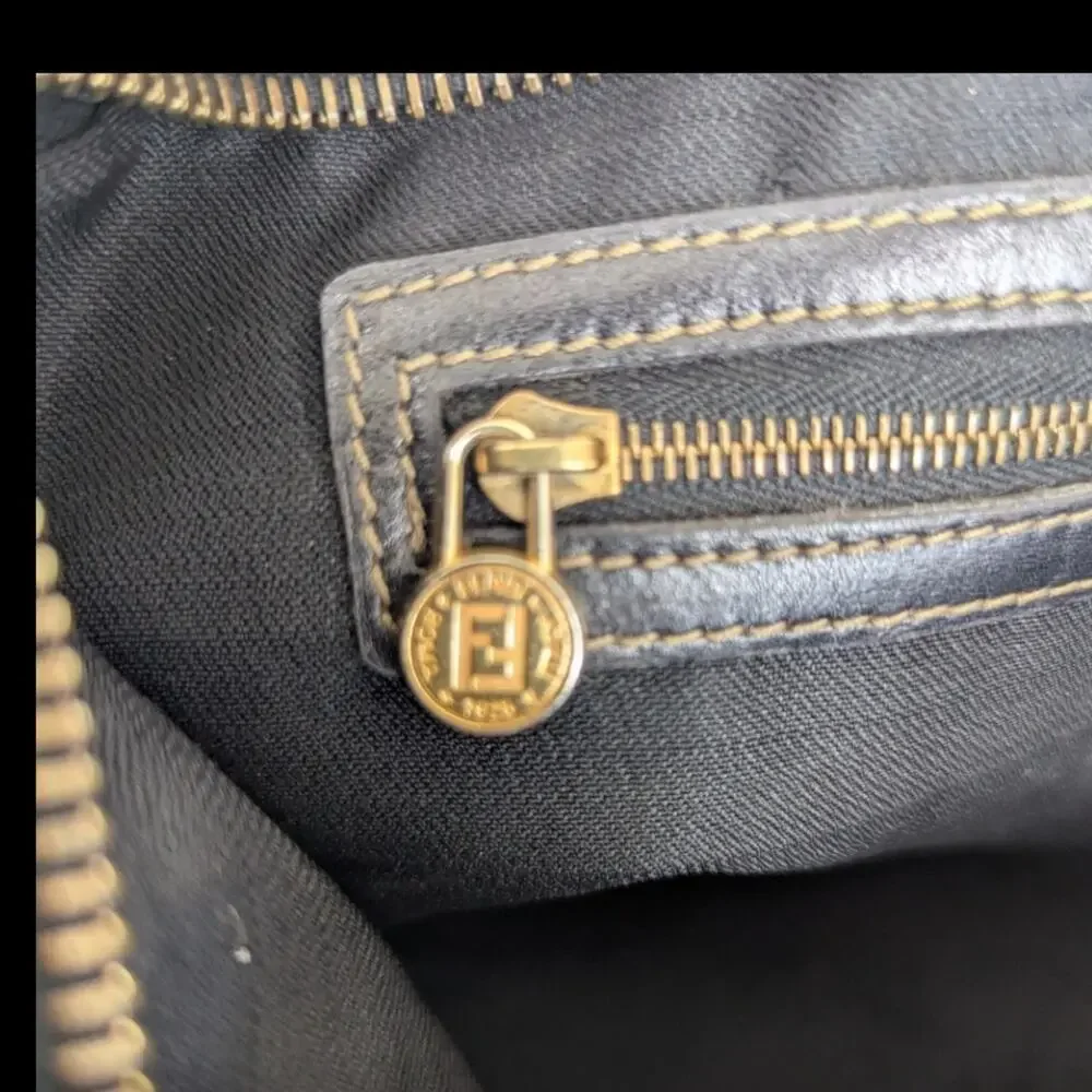 FENDI Black and Taupe Striped Crossbody or Shoulder Bag VTG